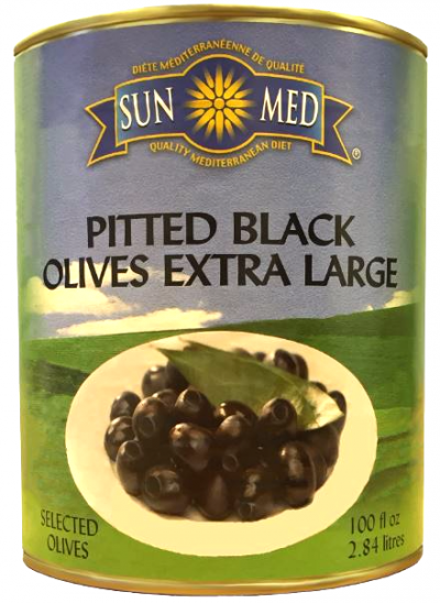 Black pitted olives in tins – 2.84L