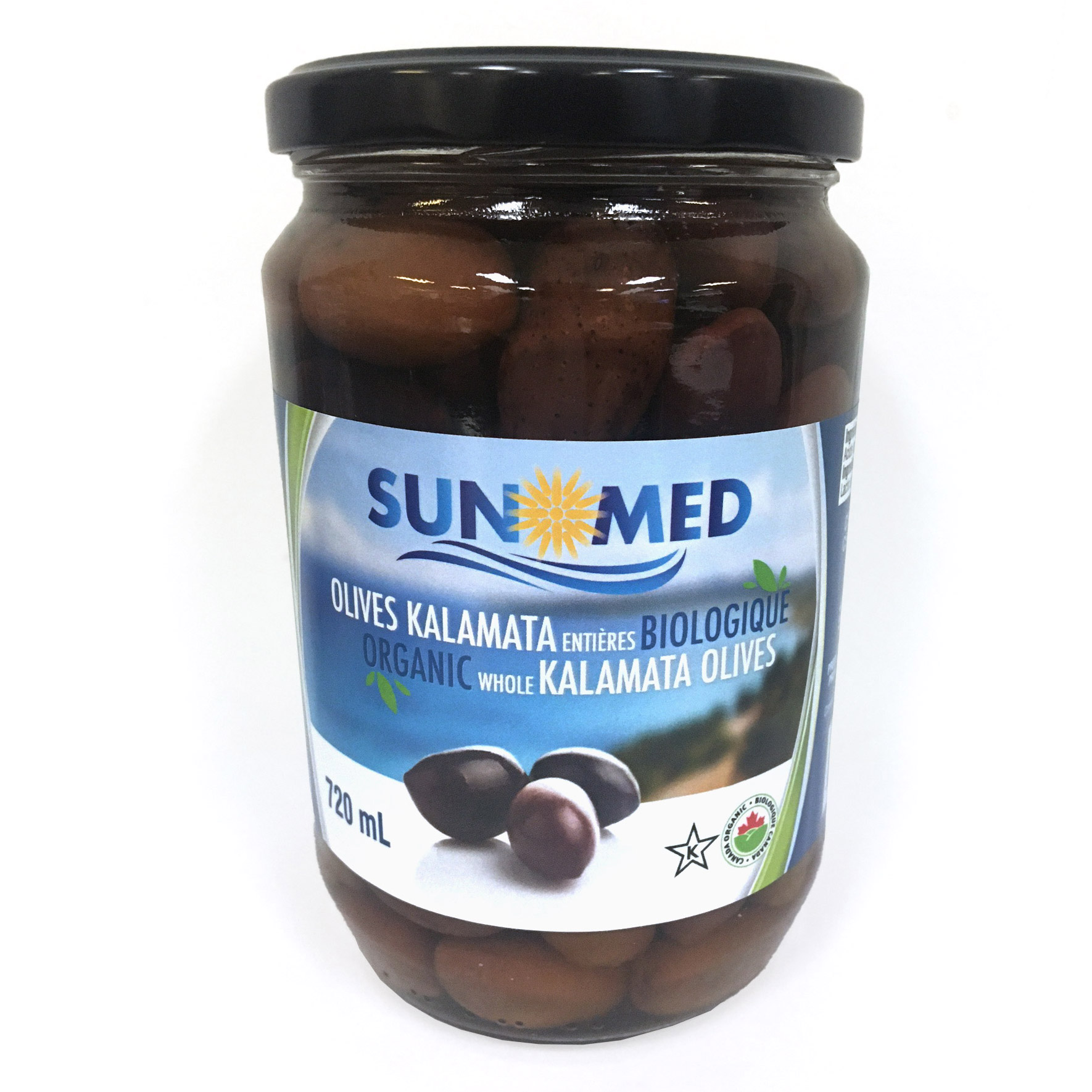 Organic kalamata whole olives in glass jars – 720ml