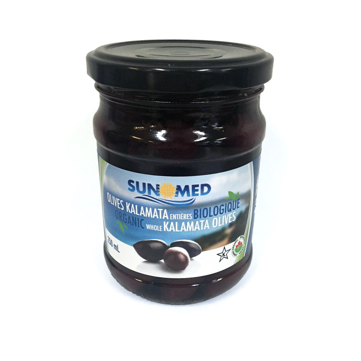 Organic kalamata whole olives in glass jars – 250ml